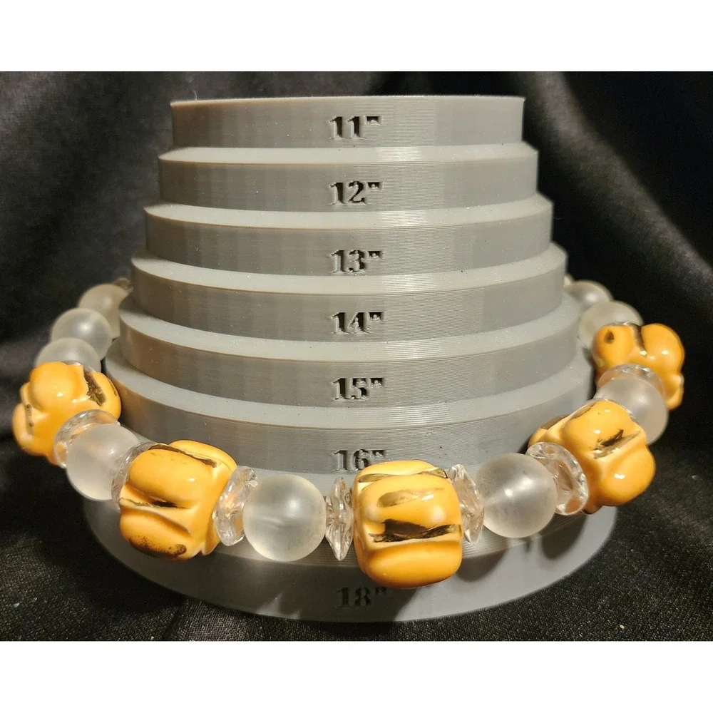VTG Japan Chunky Yellow Ceramic Gold Gilt Frosted Lucite  Bead Necklace 17 Inch - Picture 5 of 7